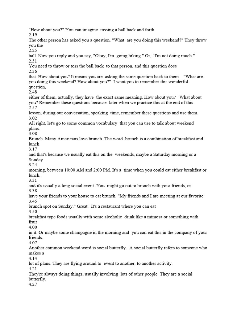 Weekend Conversation Tips and Vocabulary | PDF