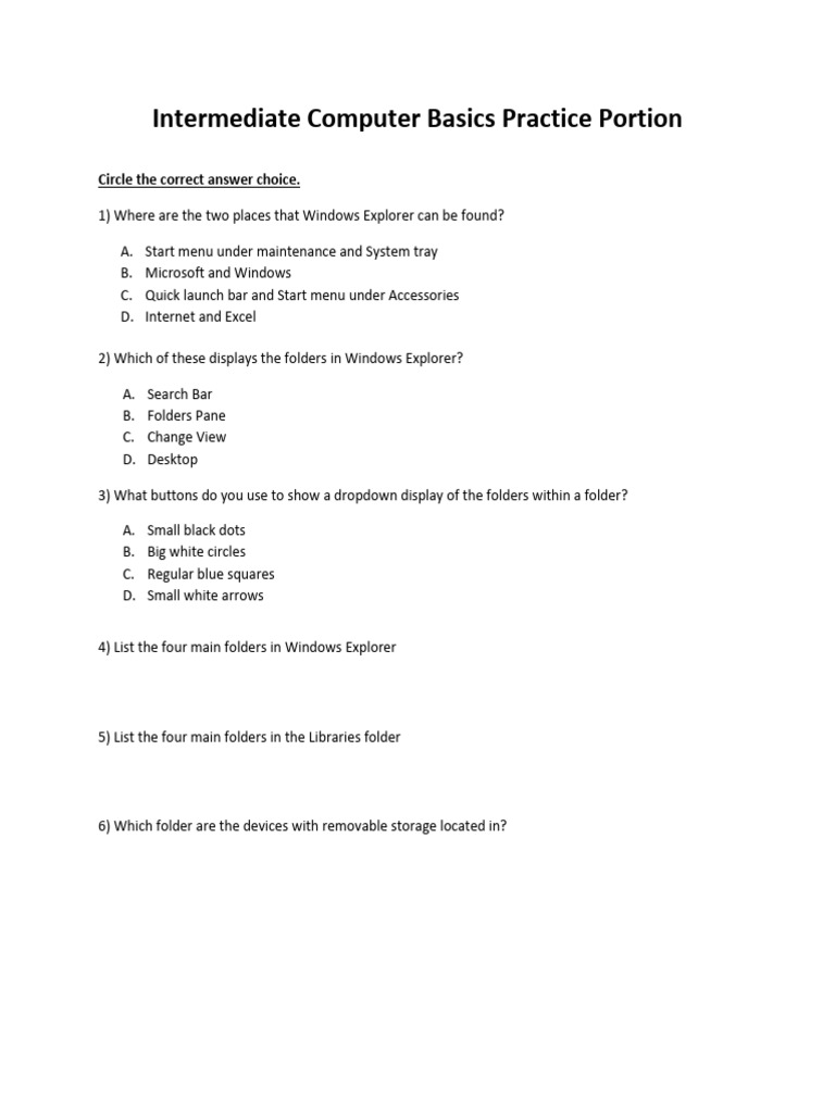 Windows Explorer Basics Practice Quiz | PDF | Computers