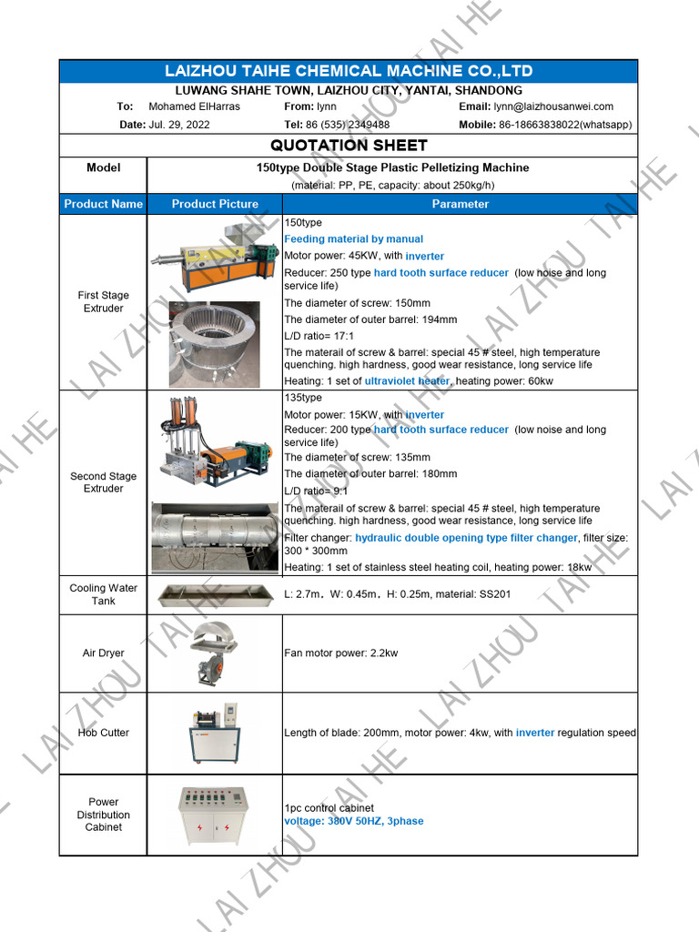 Plastic Pelletizing Machine Quotation | PDF | Extrusion | Building ...