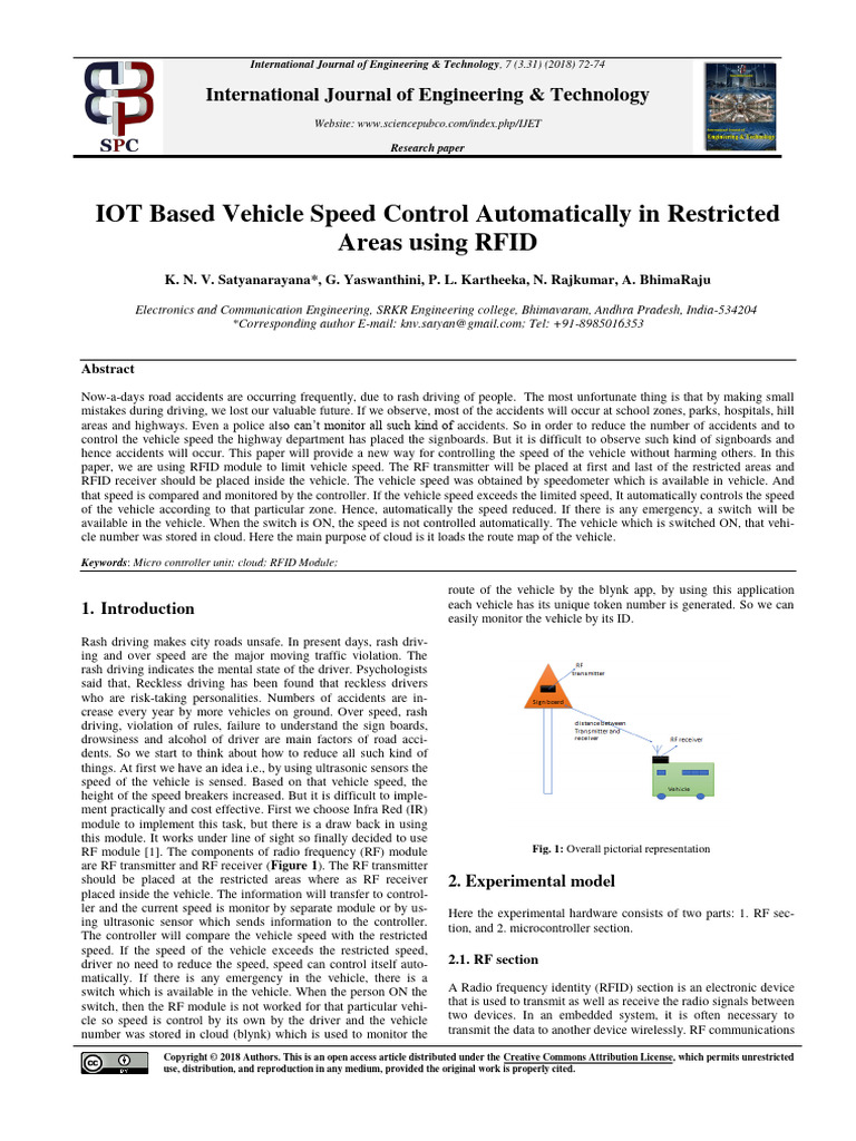 Iot Based Vehicle Speed Control Automatically in Restricted Fry37mfc12 ...