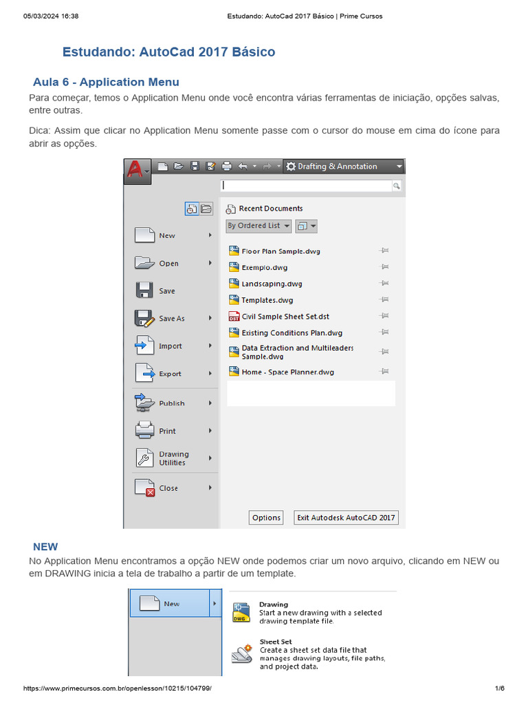 Introdução ao Application Menu do AutoCAD 2017 | PDF | Auto Cad ...