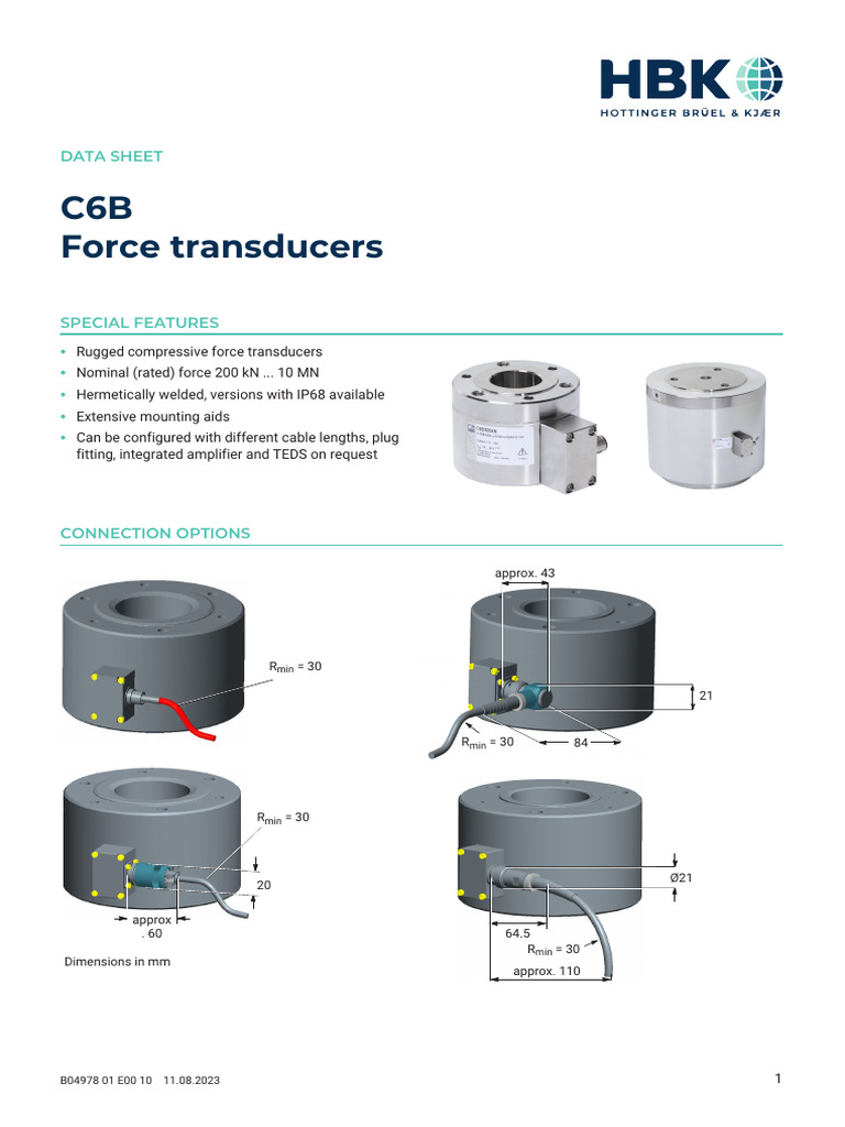 C6B Force Transducers Data Sheet | PDF | Electrical Connector | Amplifier