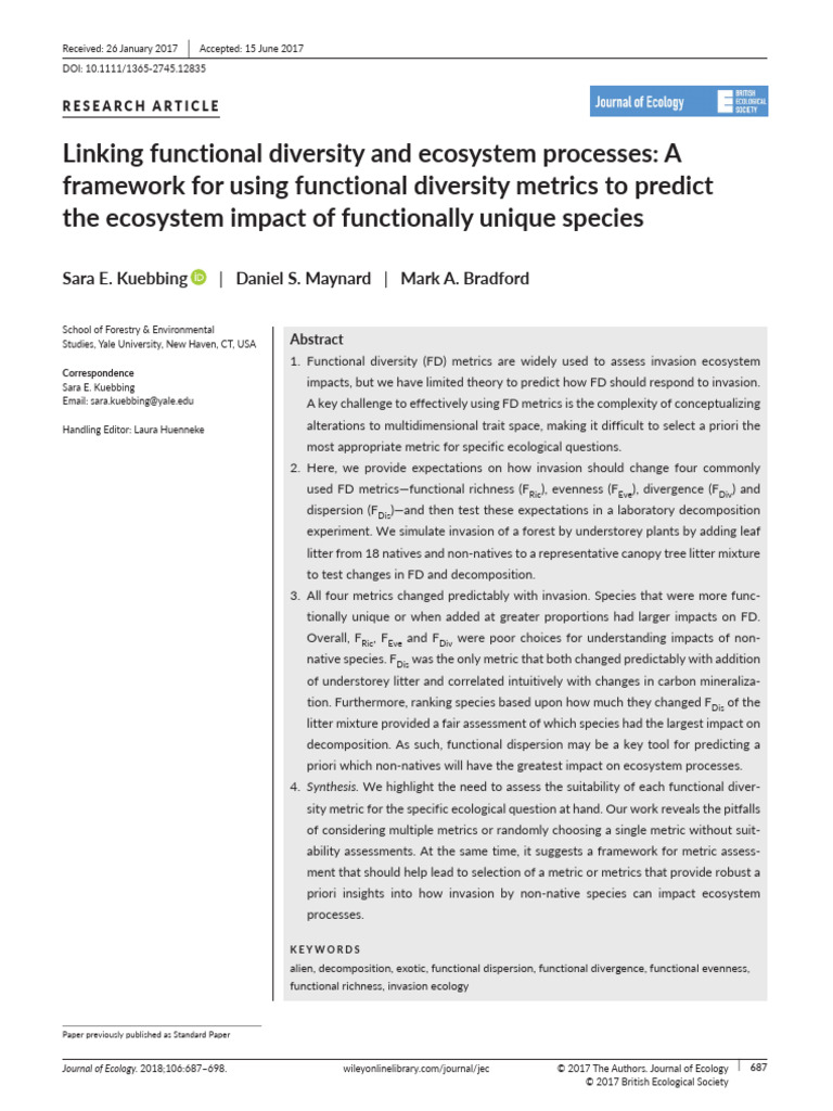 Functional Diversity in Invasion Ecology | PDF | Ecosystem | Ecology