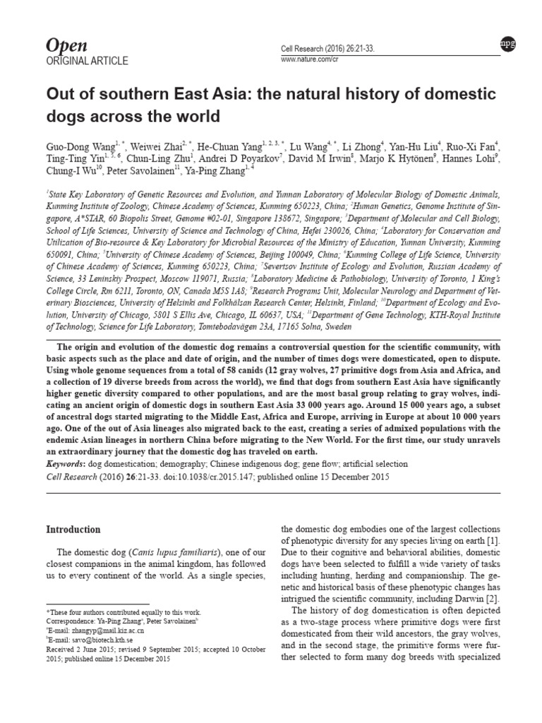 Wang 2016 Natural History of Dog, Out of South EastAsia | PDF | Dogs ...