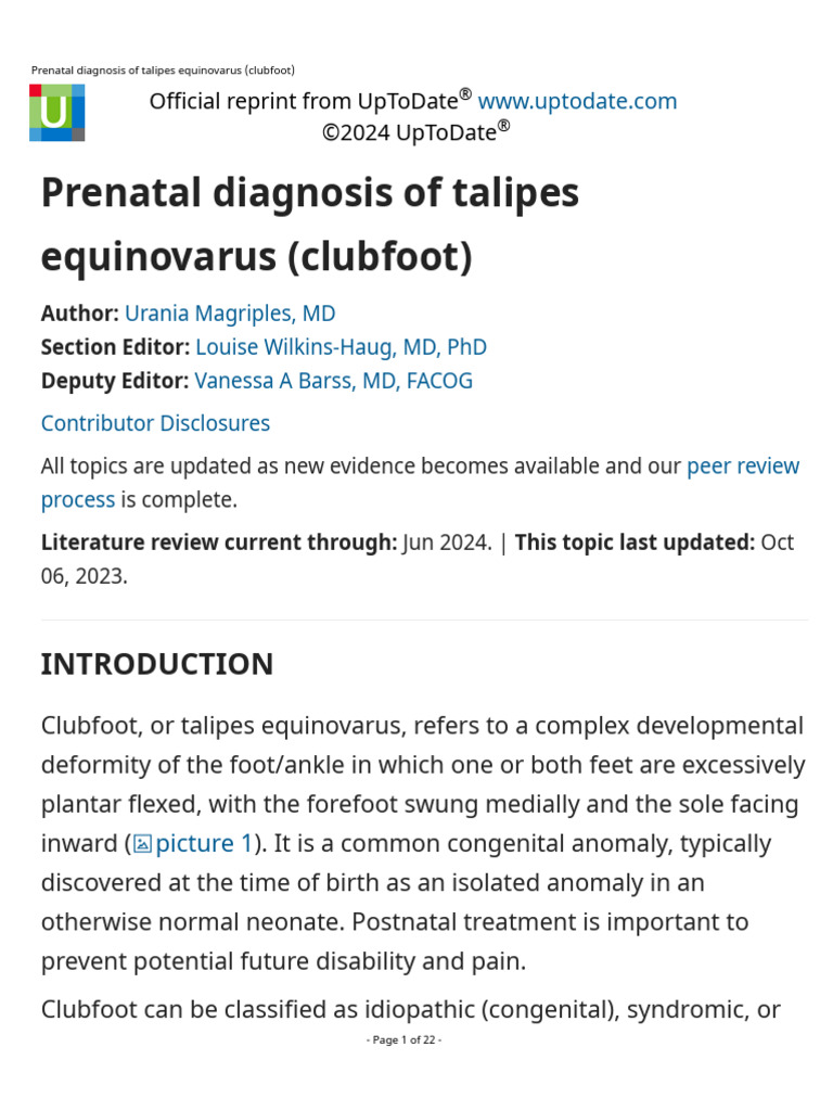 Prenatal diagnosis of talipes equinovarus PDF Prenatal