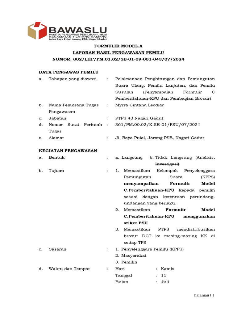Contoh Form A | PDF | Hukum
