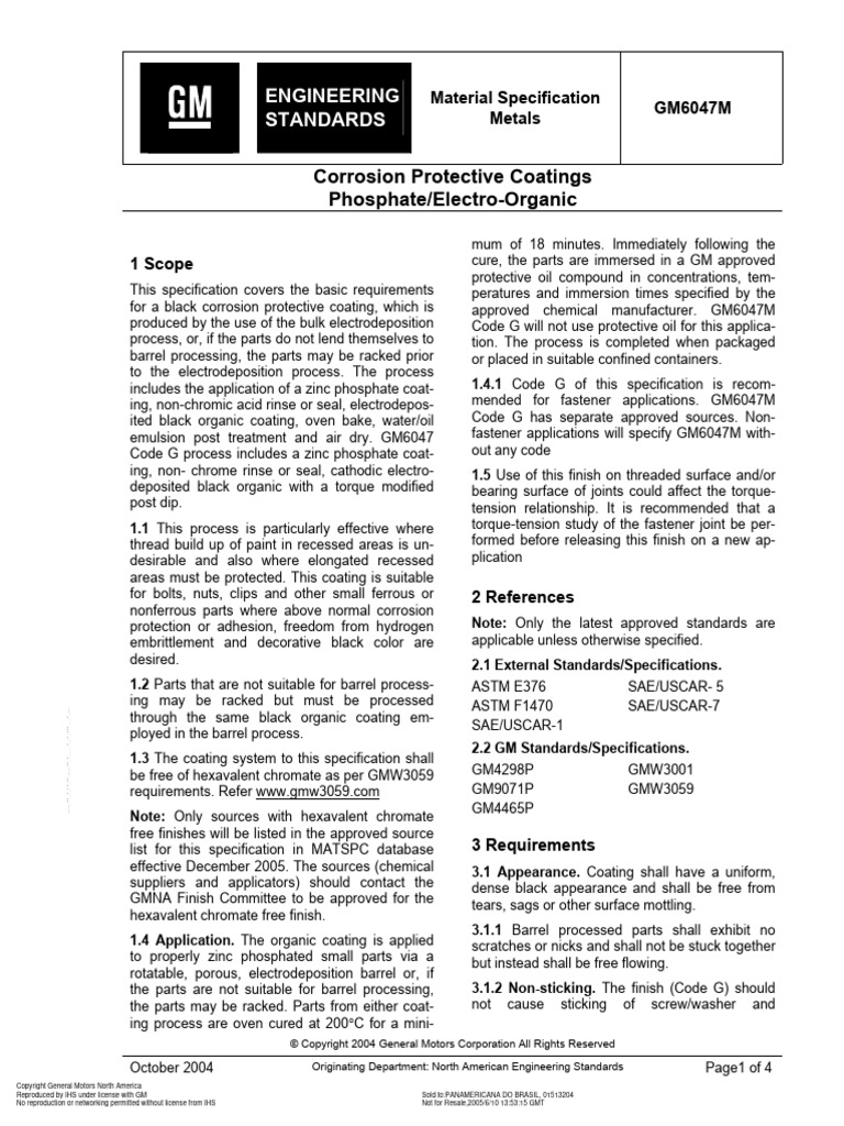 Engineering standards corrosion protective coatings phosphate electro