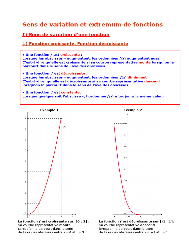 Sens de variation et extremums des fonctions | PDF | Analyse ...