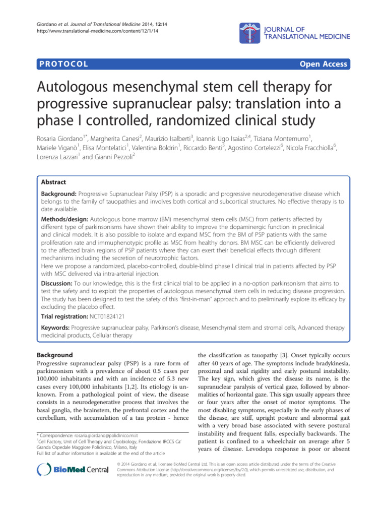 Autologous Mesenchymal Stem Cell Therapy For Progressive Supranuclear ...