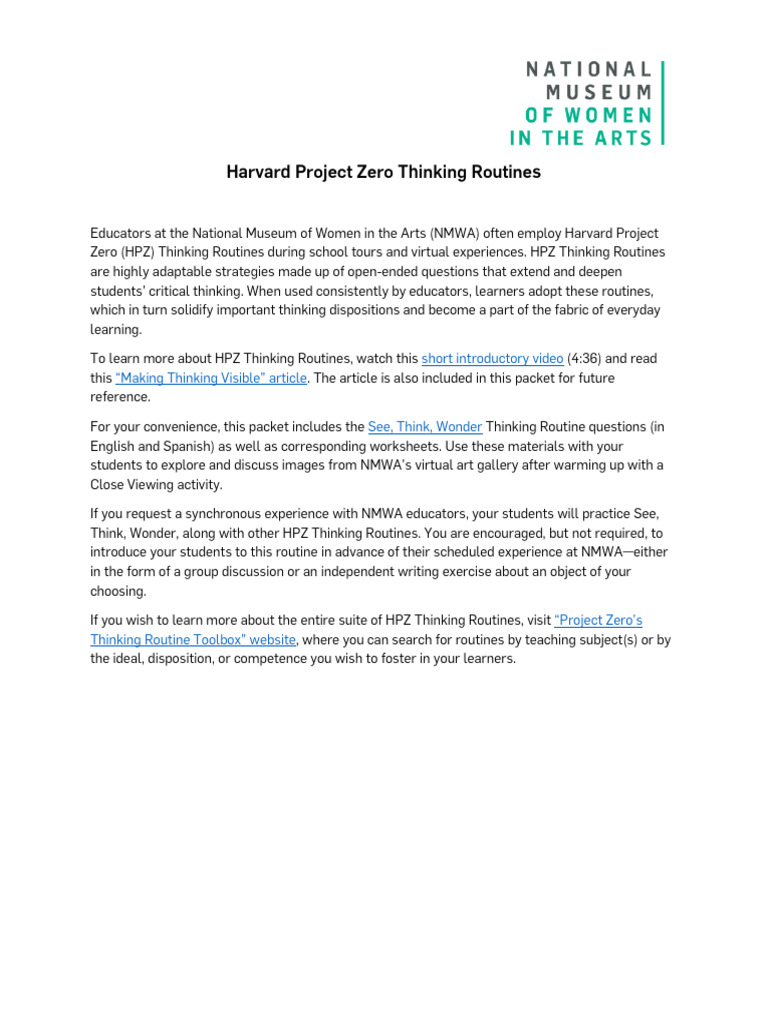Harvard Project Zero Thinking Routines | PDF | Thought | Learning