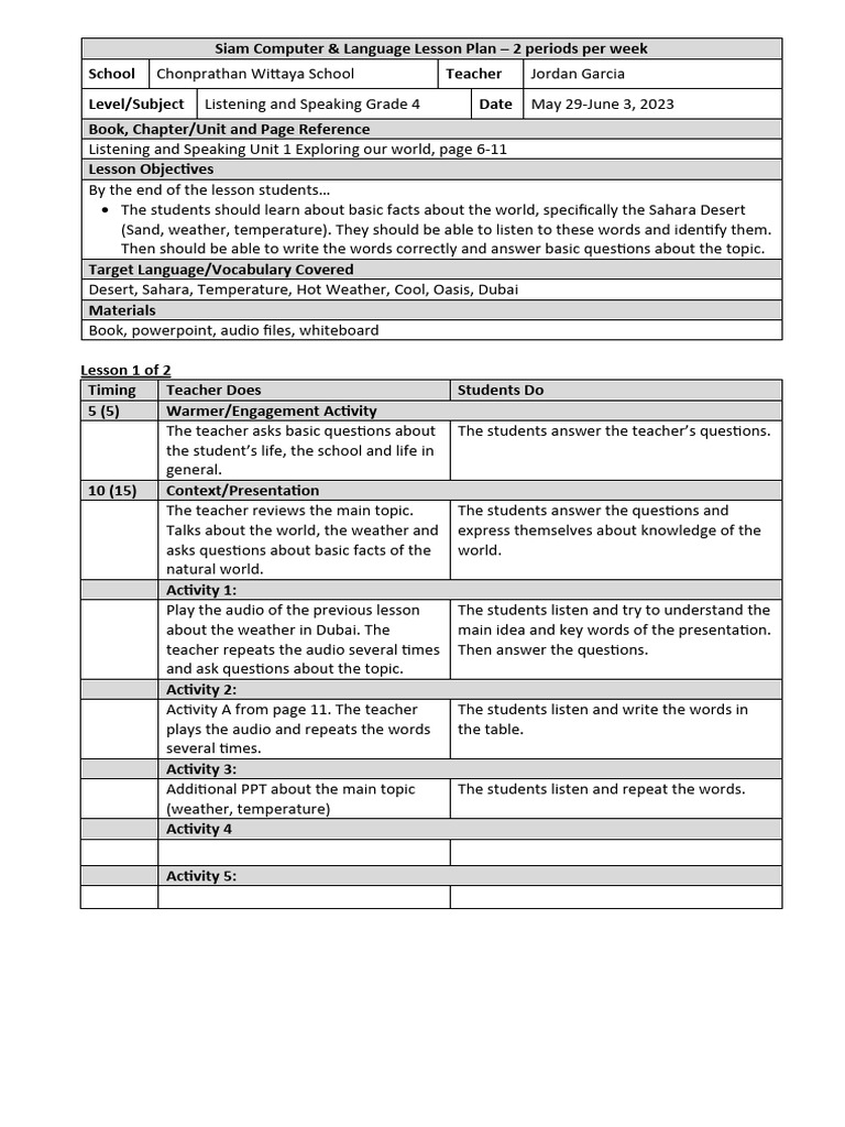 Grade 4 Listening & Speaking Plan | PDF | Human Communication | Applied ...