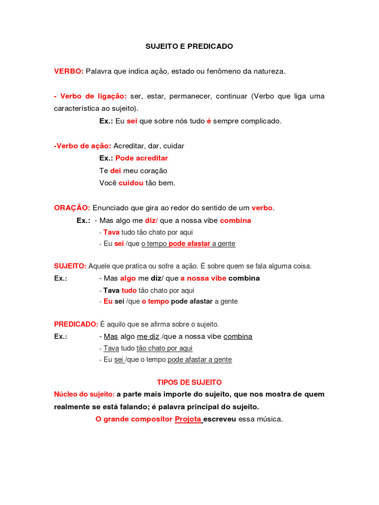 Sujeito e Predicado na Gramática | PDF | Assunto (gramática) | Gramática