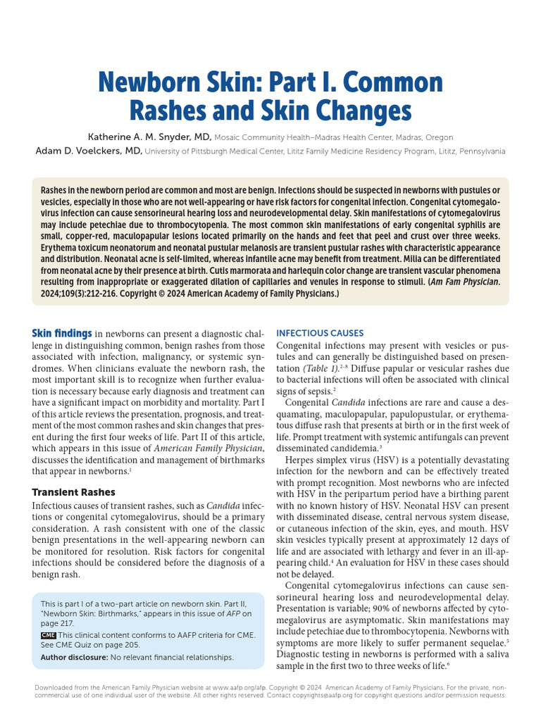 Newborn Skin: Part I. Common Rashes and Skin Changes | PDF | Infection ...