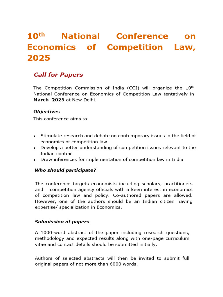 Call for Papers: Economics of Competition Law | PDF | Competition Law ...