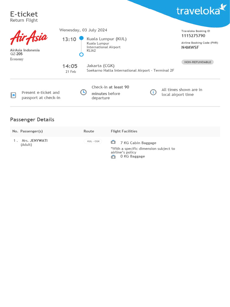 AirAsia Indonesia E-Ticket Details | PDF | Transport | Aviation