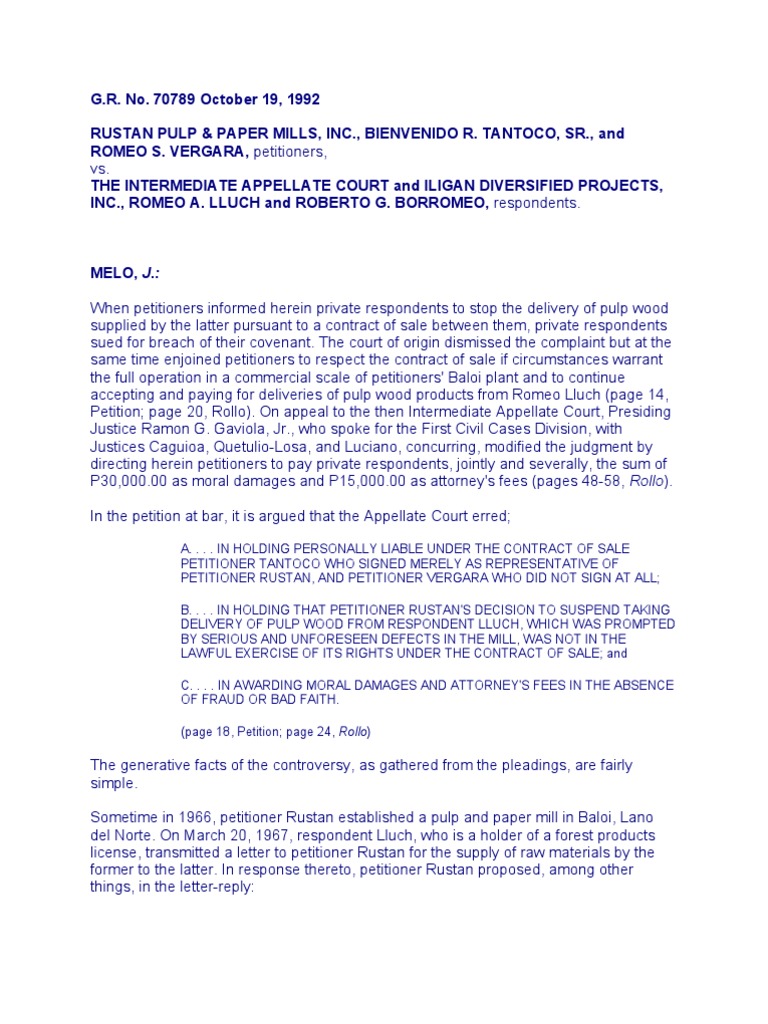 Rustan Pulp Case: Contract Dispute Analysis | PDF | Lawsuit | Appeal