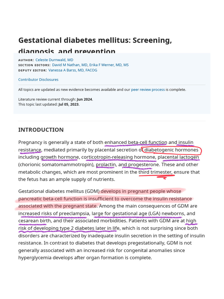 Gestational Diabetes: Screening & Management | PDF | Gestational ...