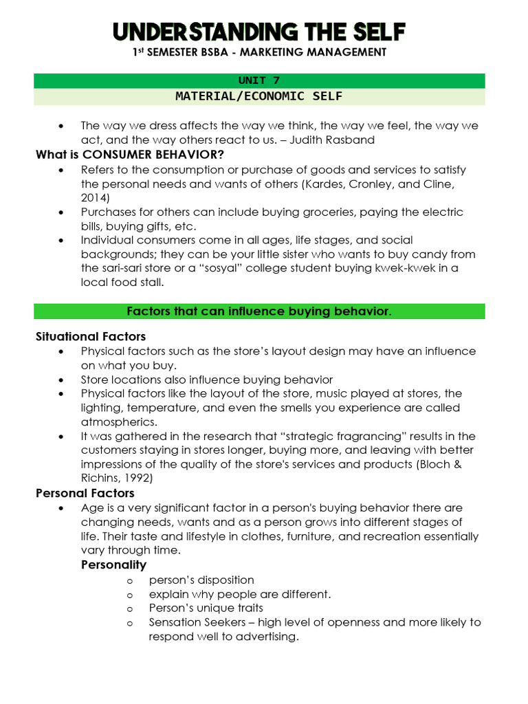 L7 Material Economic Self | PDF | Behavior | Brand