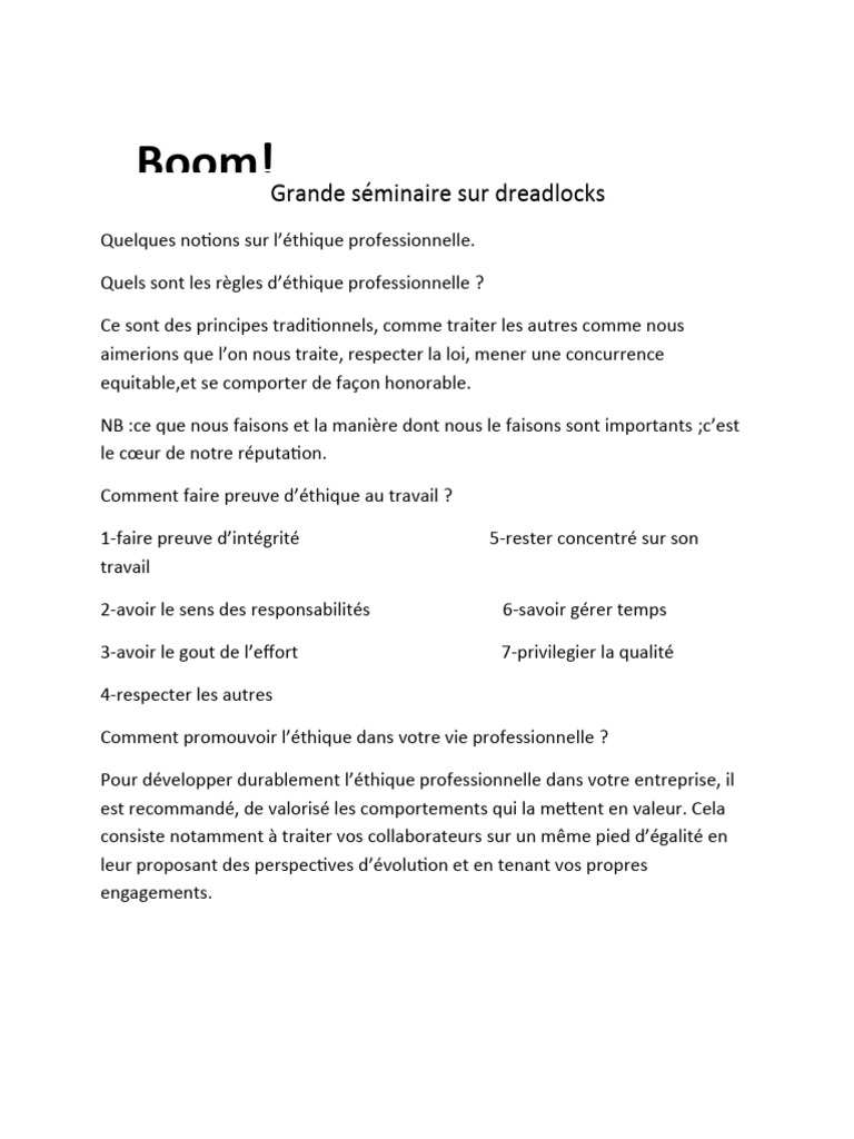 Éthique professionnelle et soins des dreadlocks | PDF