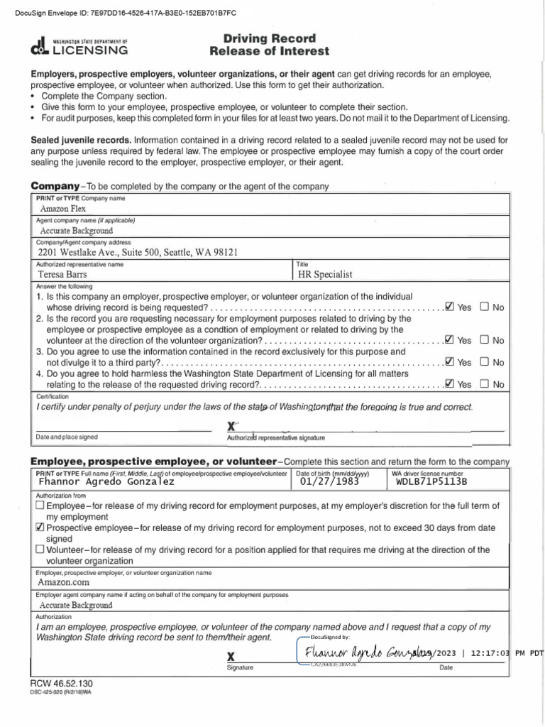 Driving Record Authorization Form | PDF | Justice | Crime & Violence