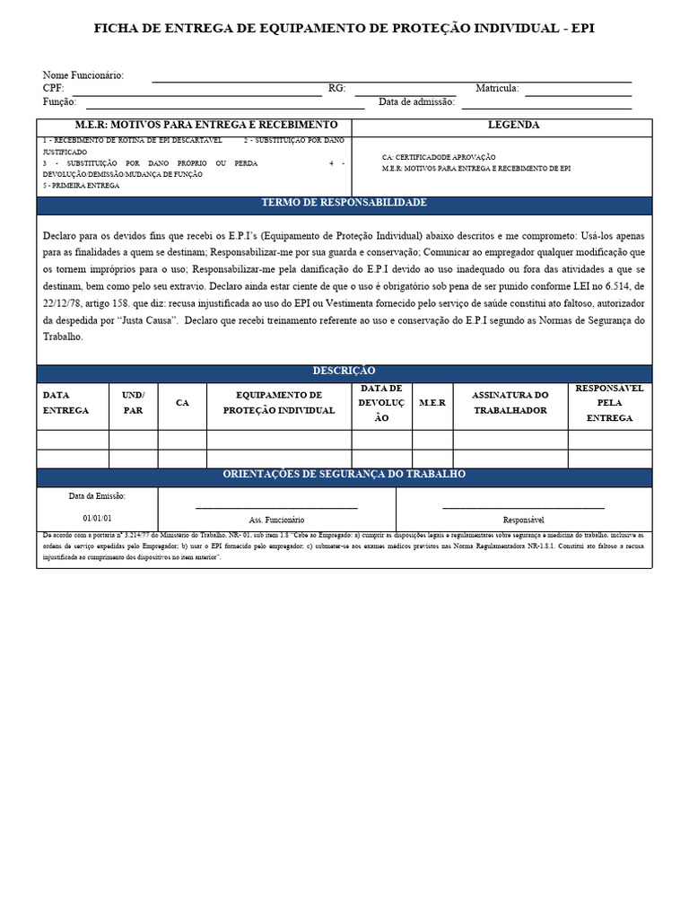Exemplos De Checklist Em Pdf Image To Umodelo De Entrega De Epi