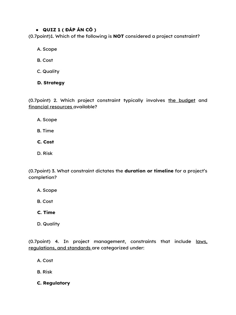 Project Management Quiz Questions and Answers | PDF | Net Present Value ...