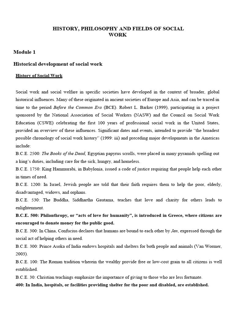 SOW1CO1 History, Philosophy and Fields of Social Work | PDF