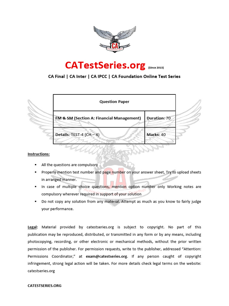 FM SM Section A Financial Management Test 4 CH 4 Test Paper | PDF ...