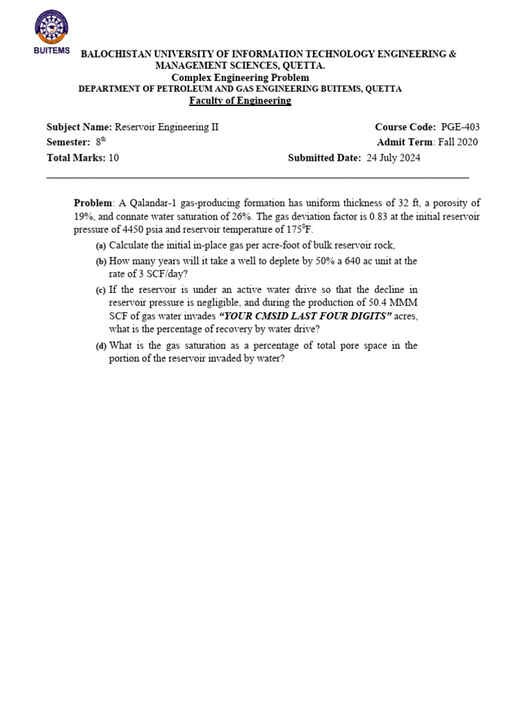 RE II Complex Engineering Problem | PDF | Petroleum Reservoir | Porosity