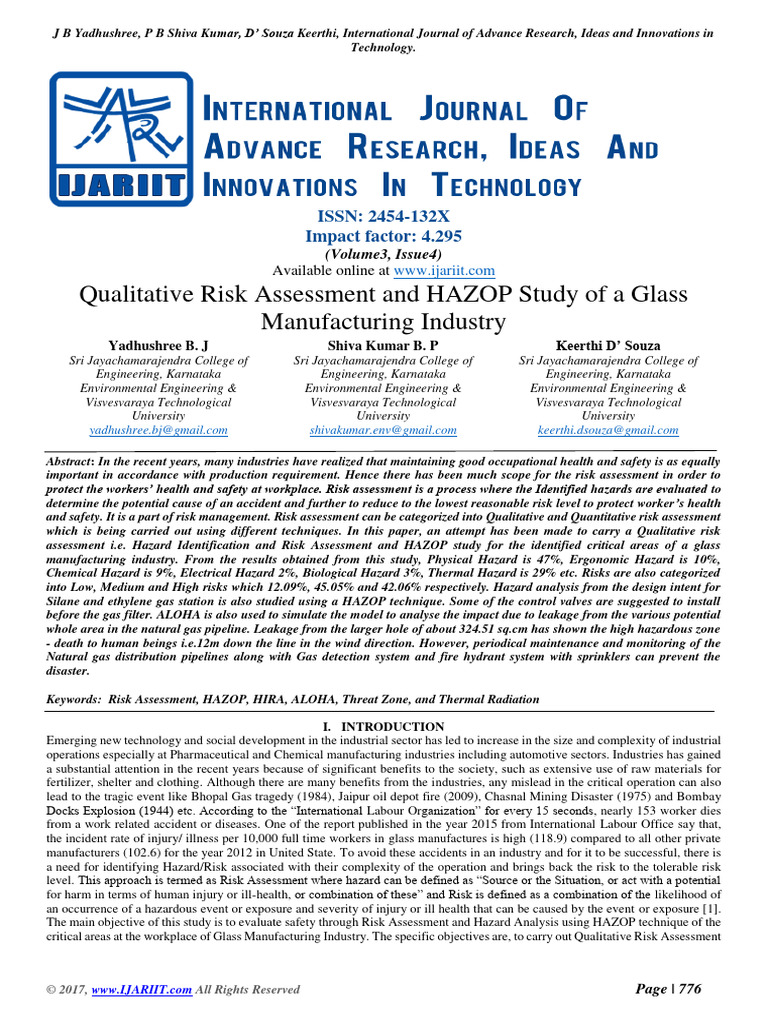 HAZOP Study of a Glass Manufacturing Industry | PDF | Risk Assessment ...