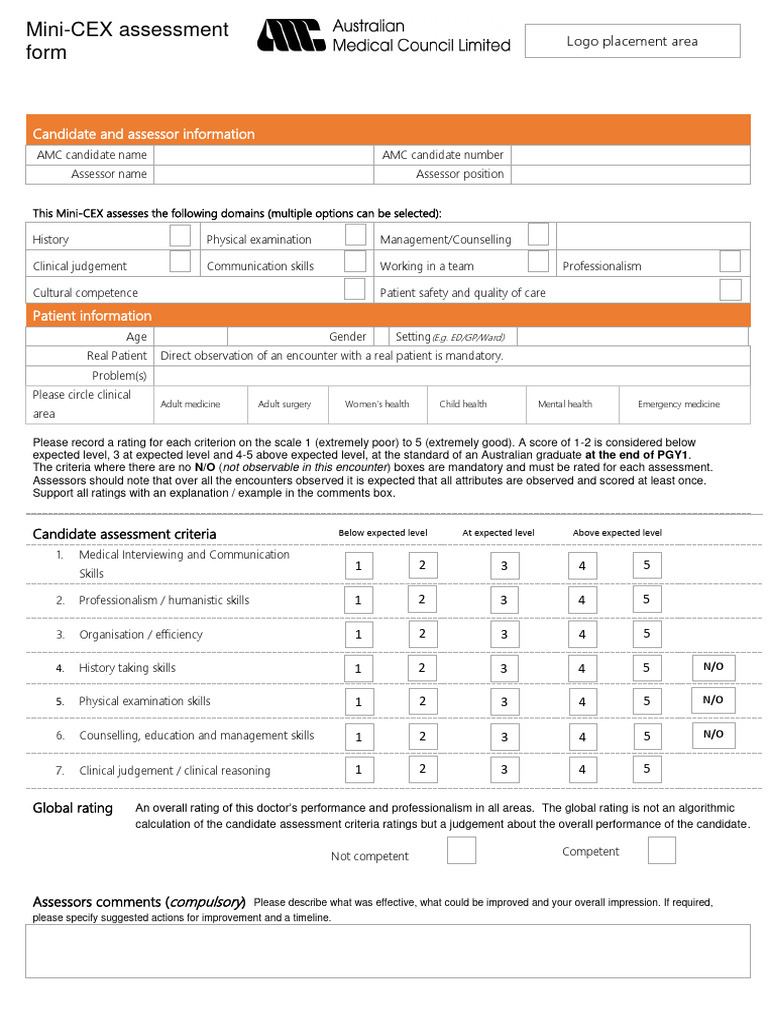 Mini-CEX Assessment Form Guide | PDF | Physical Examination | Medicine