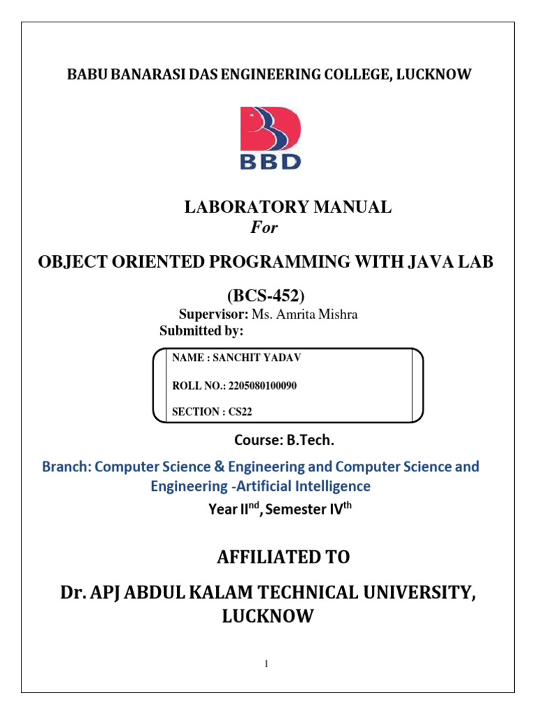 Java - Lab Manual - 2023-2024 (SANCHIT YADAV) | PDF | Inheritance ...
