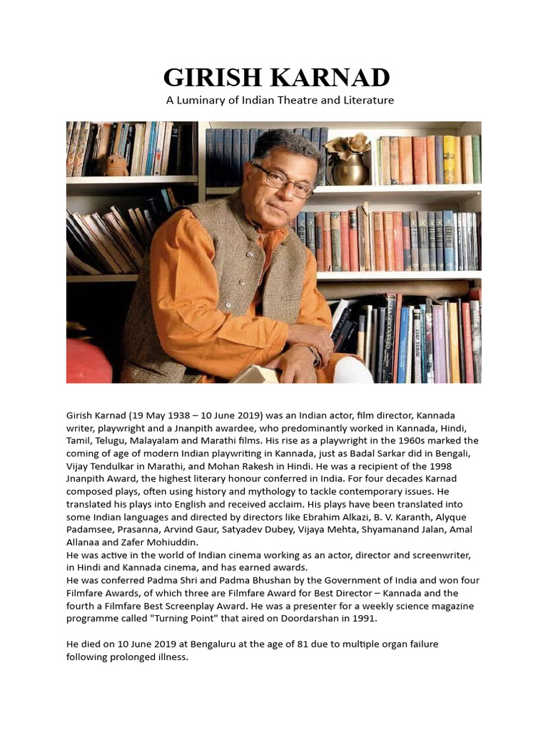 Girish Karnad: A Literary Luminary | PDF