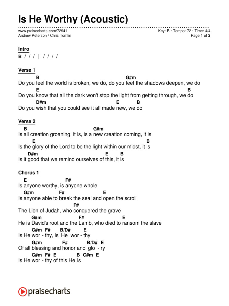 Is He Worthy Chords and Lyrics PDF | PDF | Religious Belief And ...