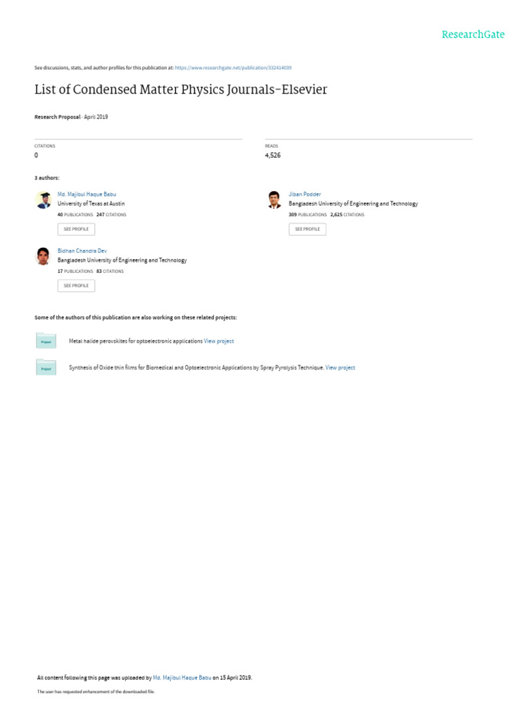 Listof Condensed Matter Physics Journals PDF Materials Science