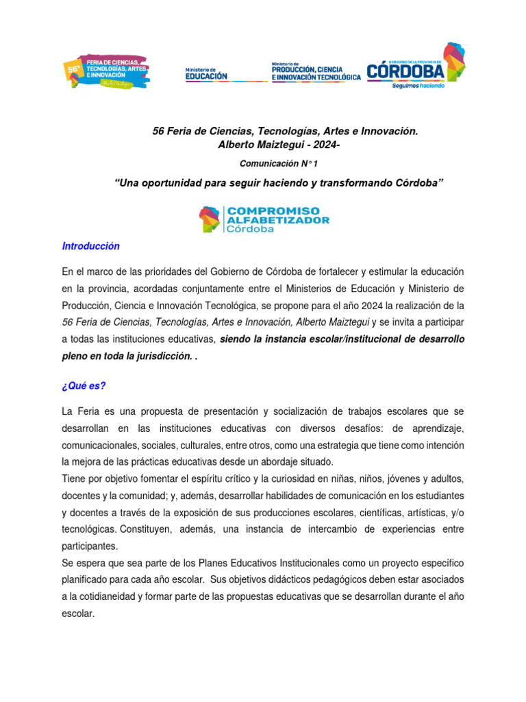 Comunicación-1.pdf Feria de Ciencias 2024 | PDF | Escuelas | Enseñando
