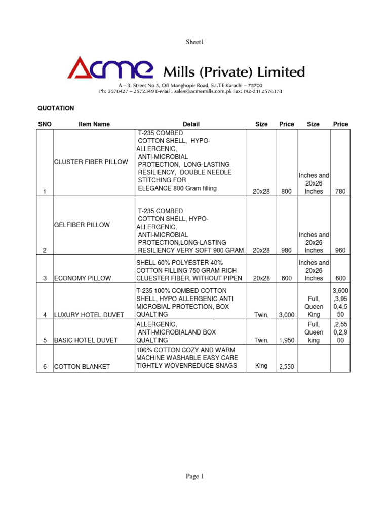 Quality Bedding Products Quotation | PDF | Bedding | Textile Arts