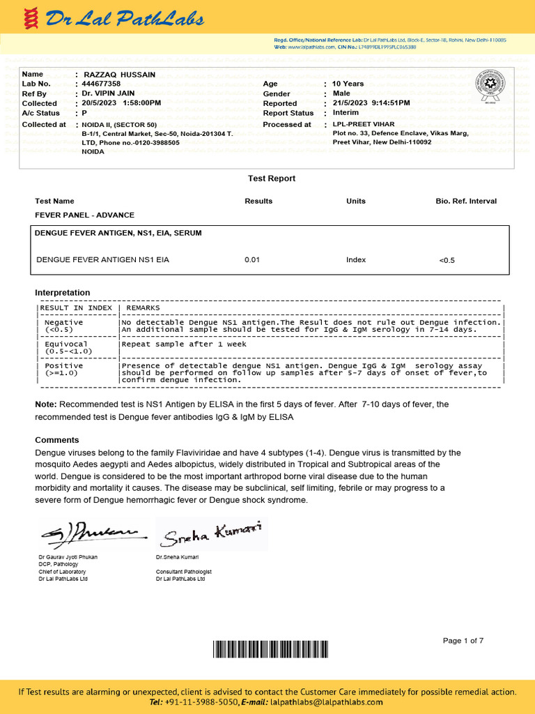 Dengue and Fever Panel Test Report | PDF | White Blood Cell | Malaria
