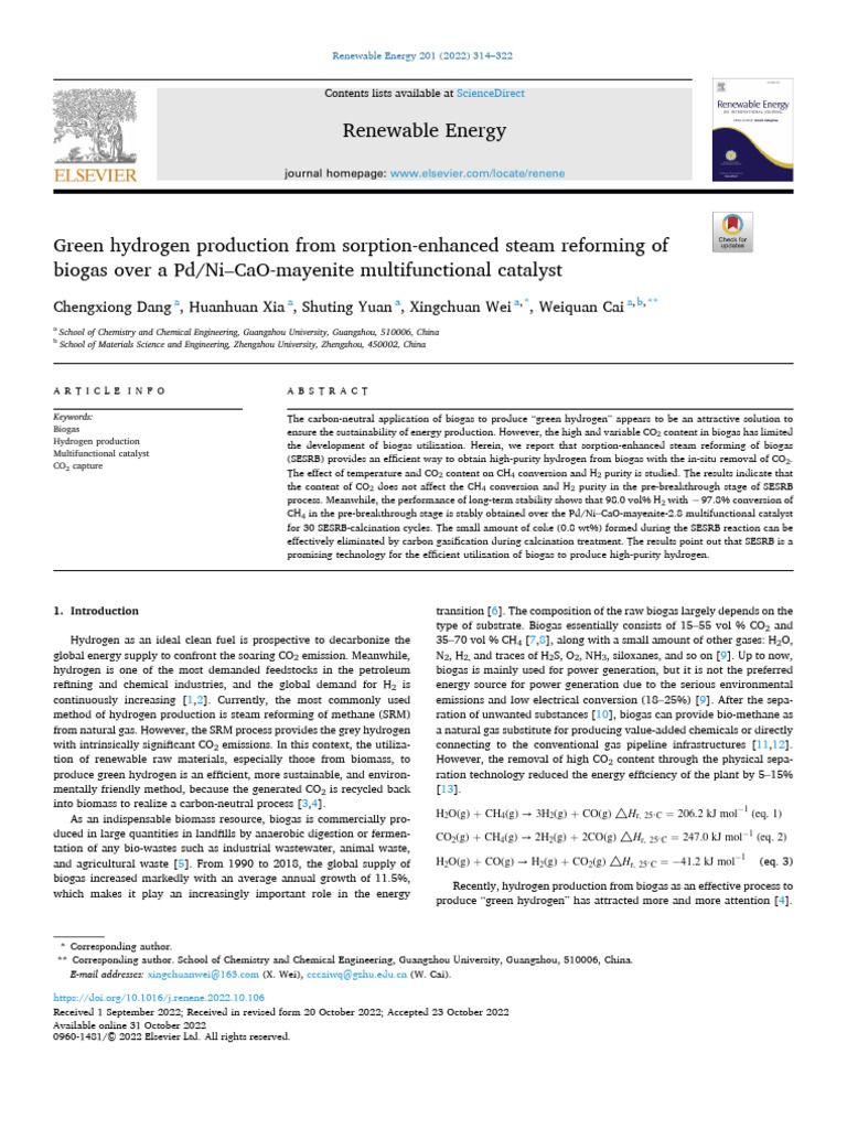 Green Hydrogen Production | PDF | Methane | Biogas