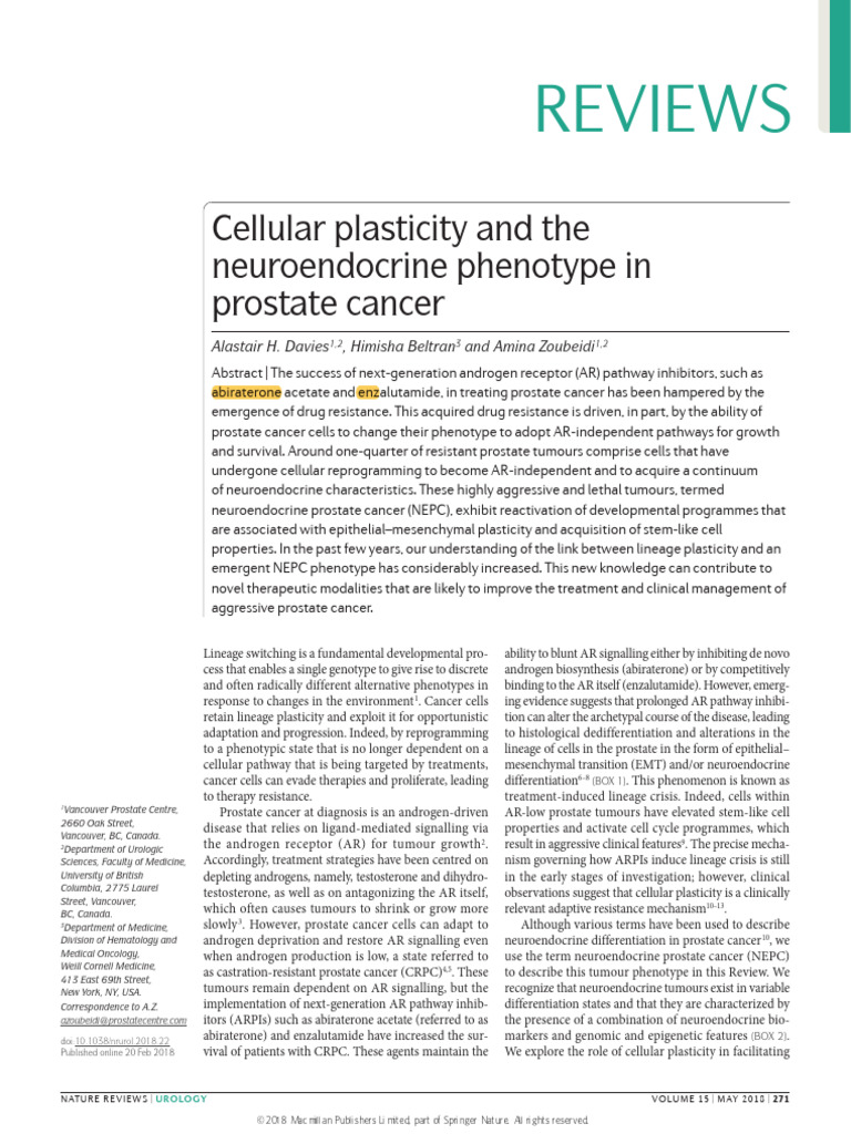 Cellular Plasticity and The Neuroendocrine Phenotype in Prostate Cancer ...