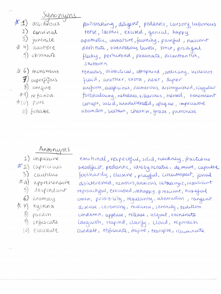 Advanced Synonyms and Antonyms Guide | PDF