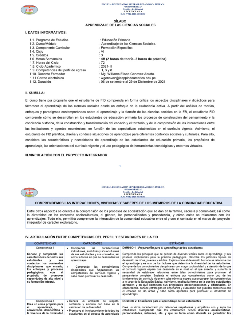 Aprendizaje de Ciencias Sociales en Educación | PDF | Plan de estudios ...