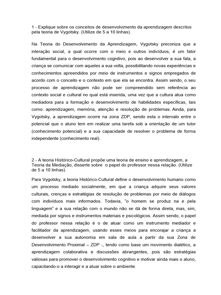 Teoria de Vygotsky e Aprendizagem Social | PDF | Aprendizado | Cognição