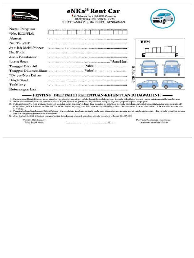 Nota Rental Mobil | PDF