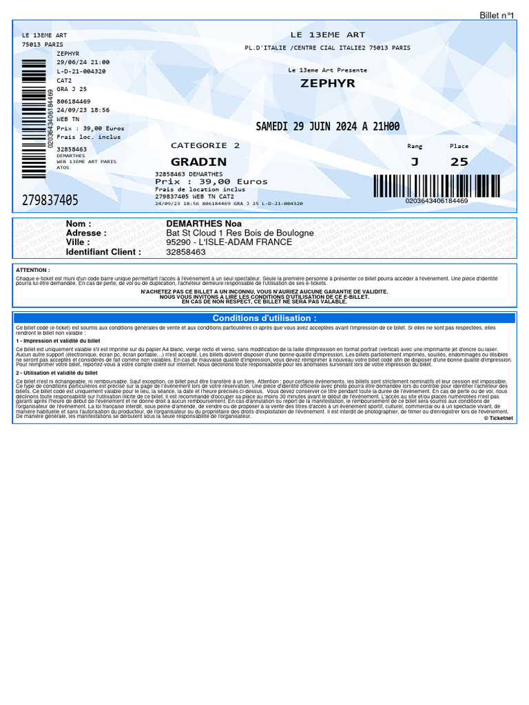 Conditions d'utilisation des e-tickets | PDF | Imprimante (Informatique)