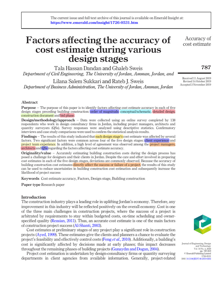 Factors Affecting The Accuracy of Cost Estimate During Various Design ...