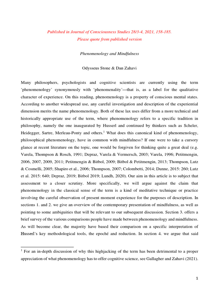 Phenomenology And Mindfulness Download Free Pdf Phenomenology