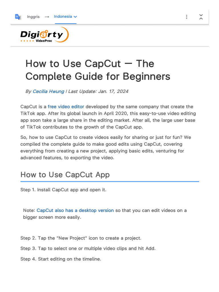 Cara Menggunakan Capcut Panduan Lengkap Untuk Pemula Pdf