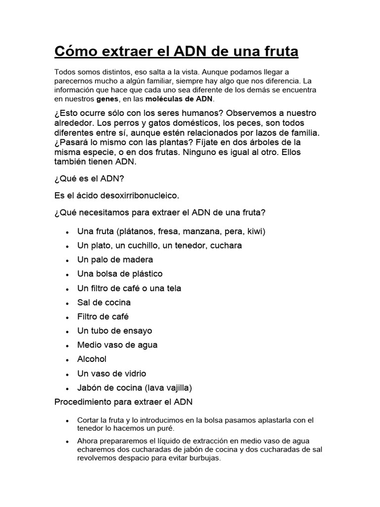 Extraer ADN de Frutas: Guía Paso a Paso | PDF