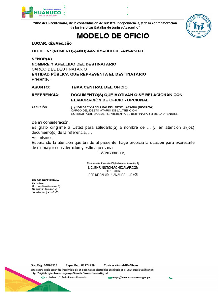 Modelo de Oficio y Documentos Relacionados | PDF